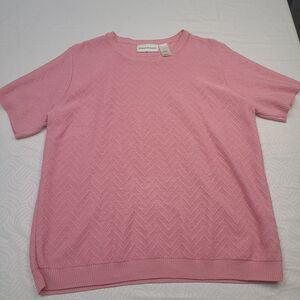 Alfred Dunner short-sleeve pink chevron knit sweater Size L